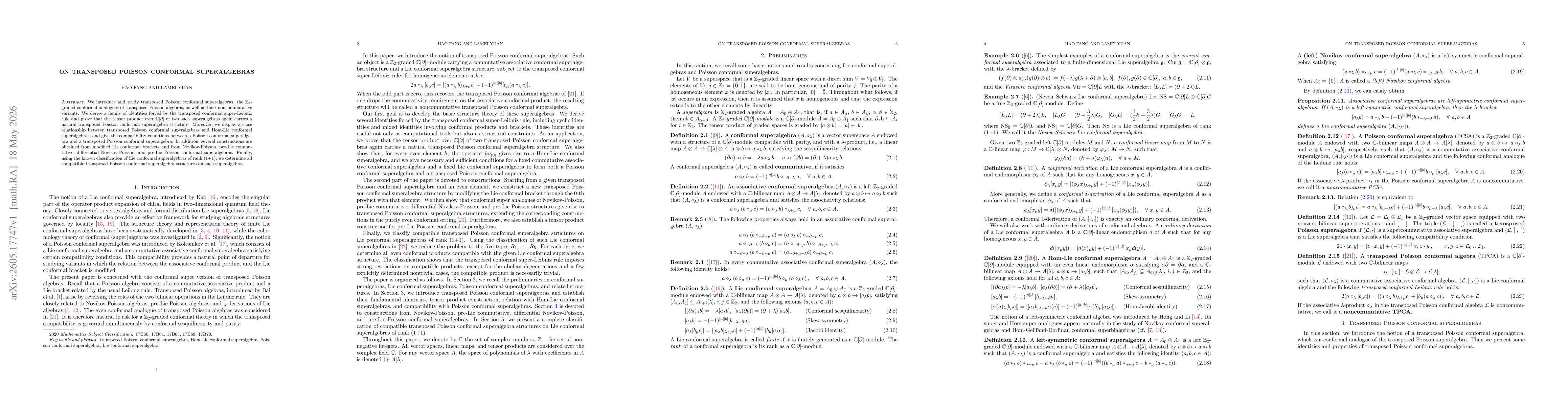 Thumbnail for On transposed Poisson conformal superalgebras