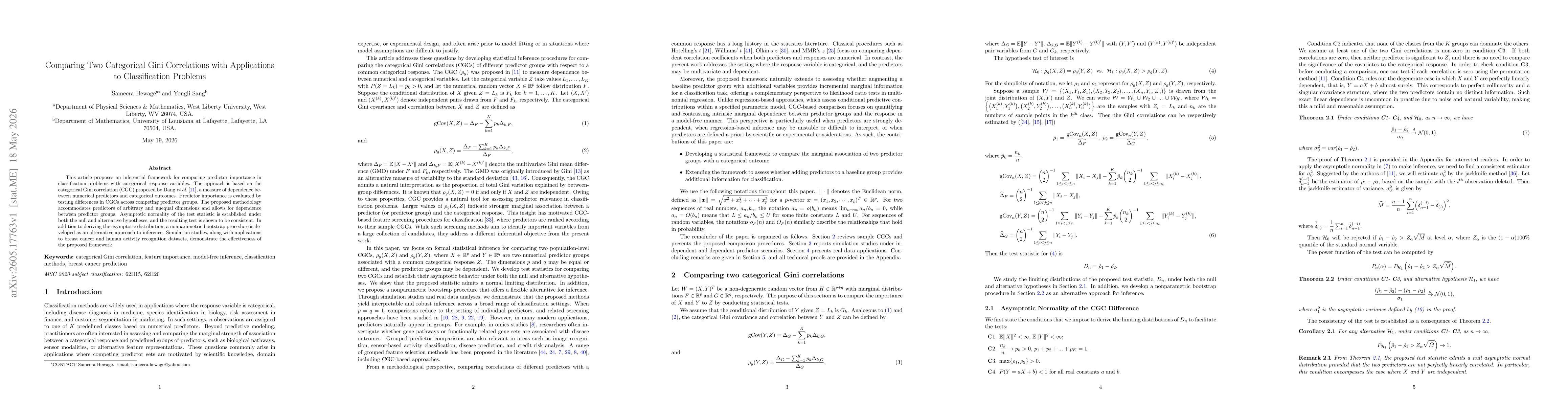 Thumbnail for Comparing Two Categorical Gini Correlations with Applications to Classification Problems