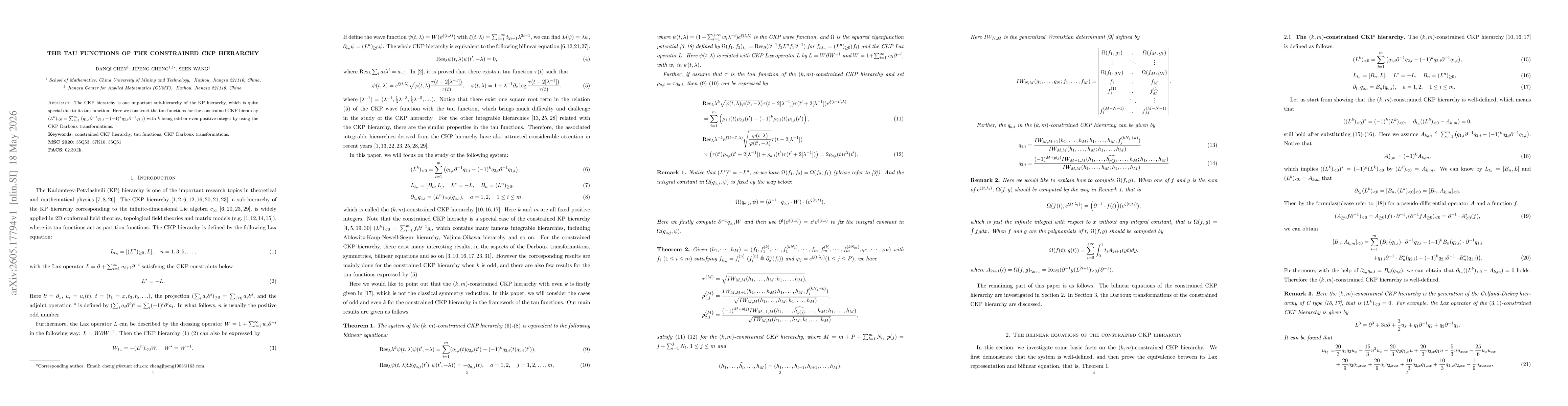 Thumbnail for The tau functions of the constrained CKP hierarchy