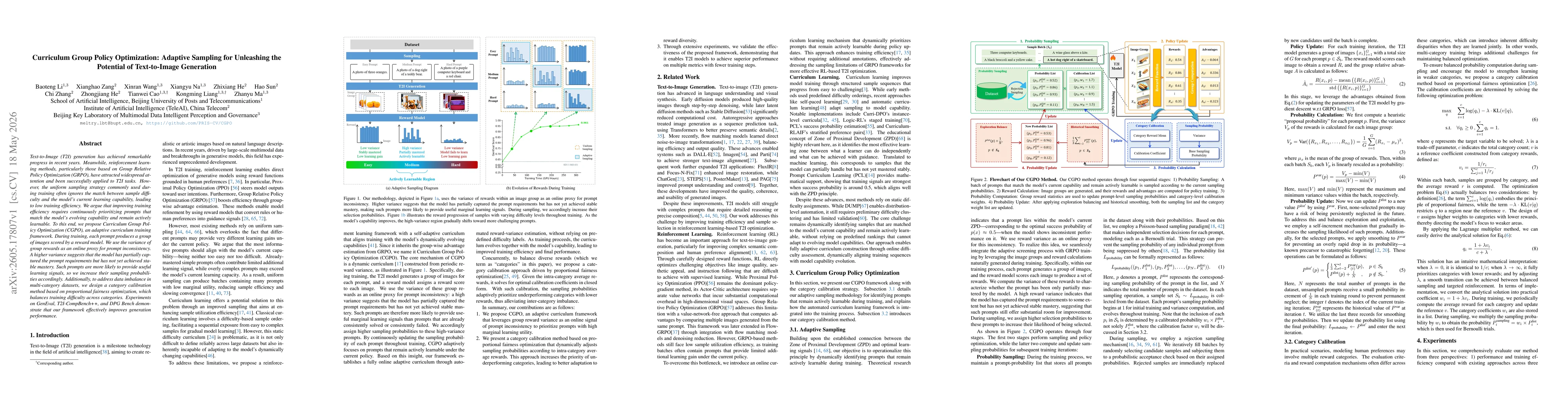Thumbnail for Curriculum Group Policy Optimization: Adaptive Sampling for Unleashing the Potential of Text-to-Image Generation