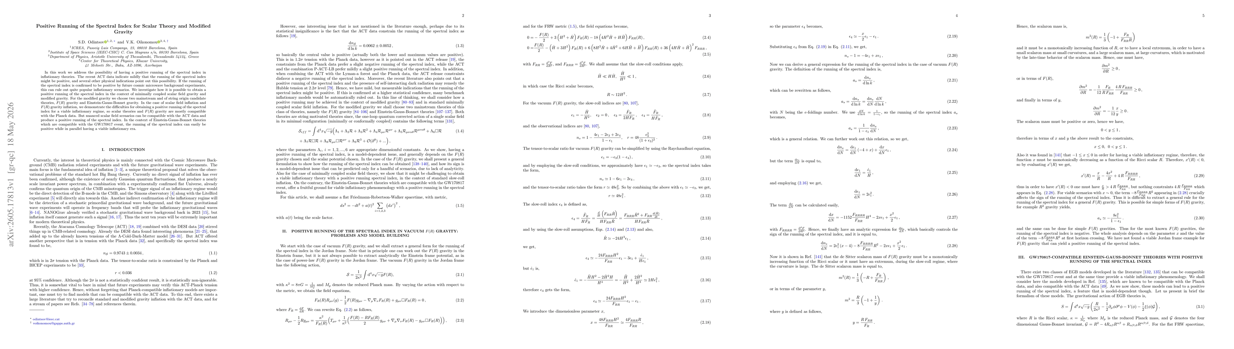 Thumbnail for Positive Running of the Spectral Index for Scalar Theory and Modified Gravity