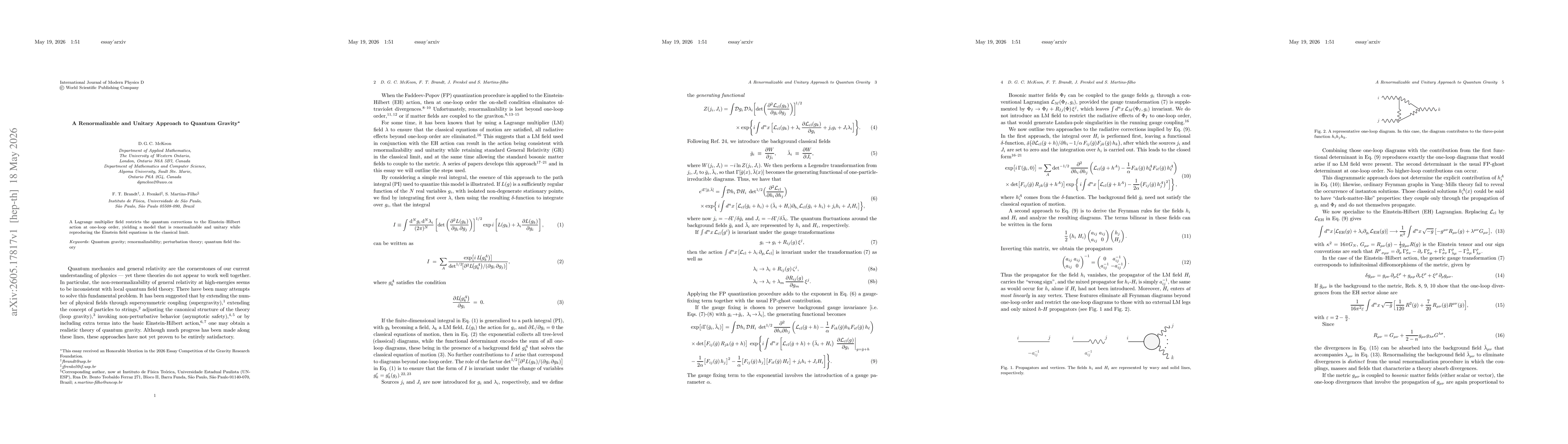 Thumbnail for A Renormalizable and Unitary Approach to Quantum Gravity