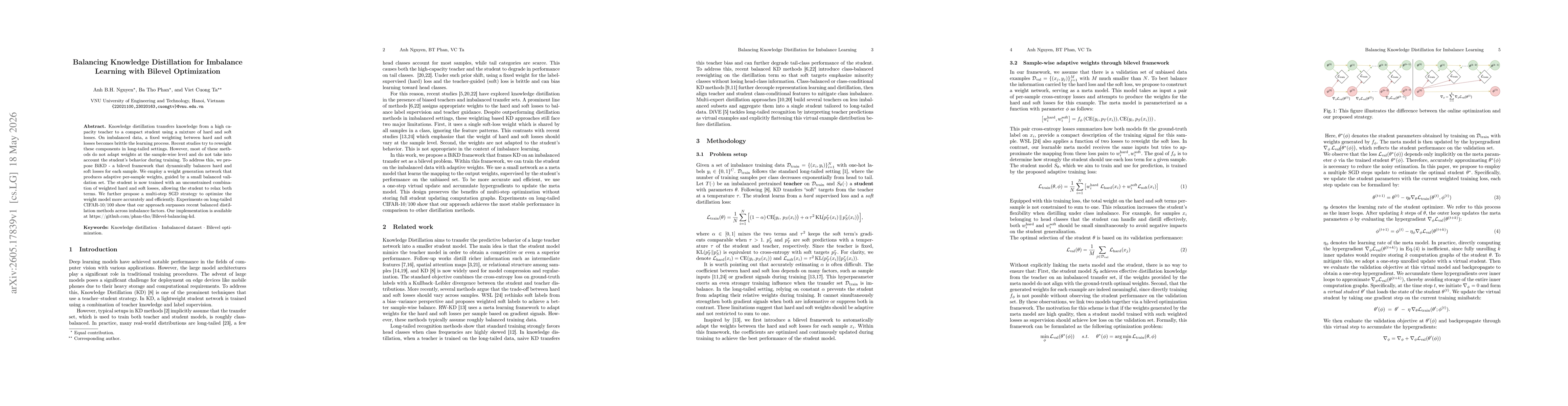 Thumbnail for Balancing Knowledge Distillation for Imbalance Learning with Bilevel Optimization