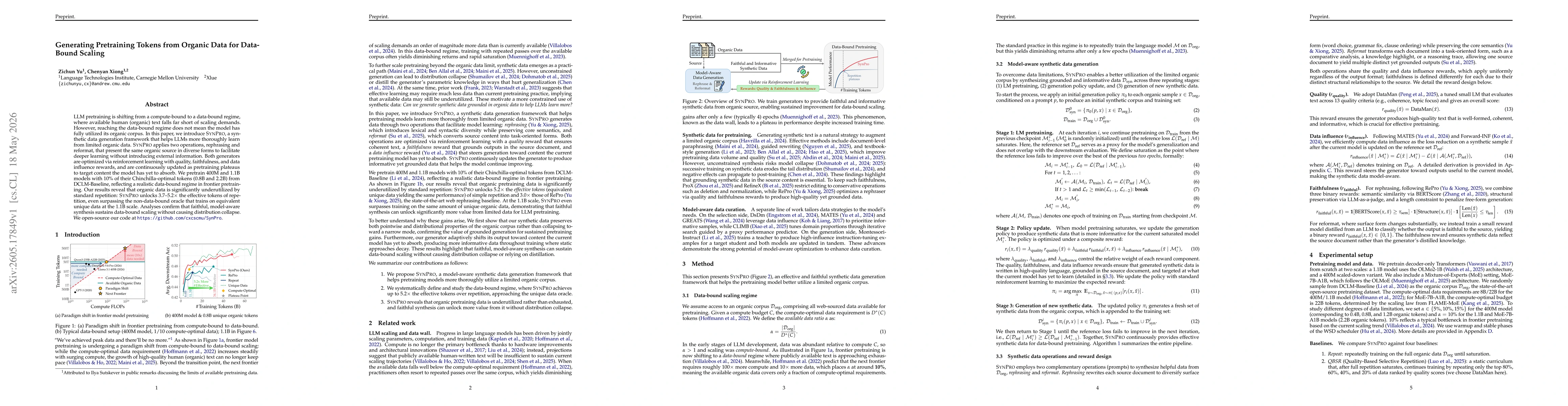 Thumbnail for Generating Pretraining Tokens from Organic Data for Data-Bound Scaling