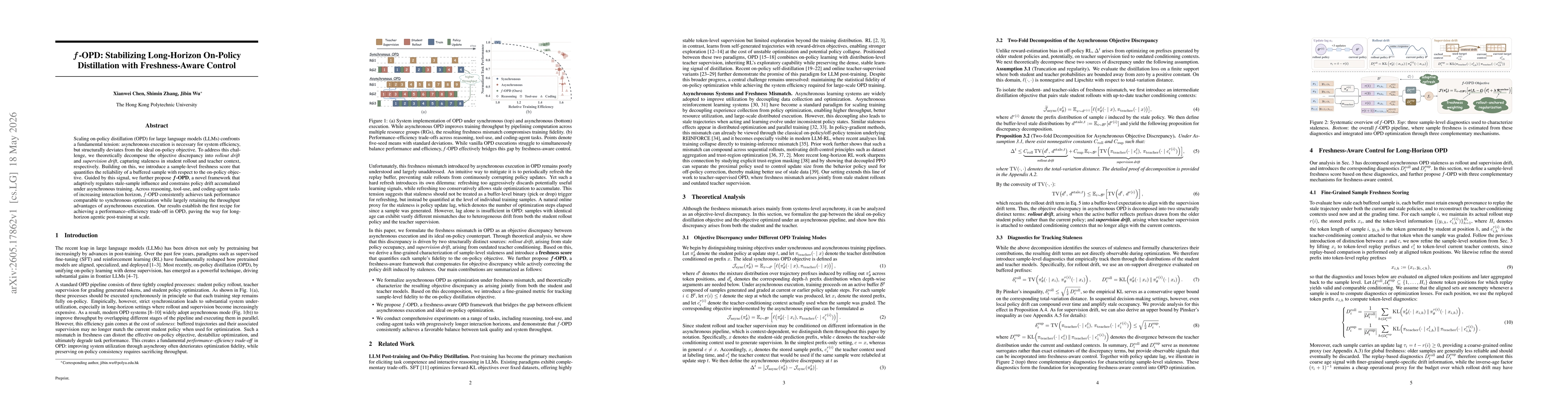 Thumbnail for $\boldsymbol{f}$-OPD: Stabilizing Long-Horizon On-Policy Distillation with Freshness-Aware Control