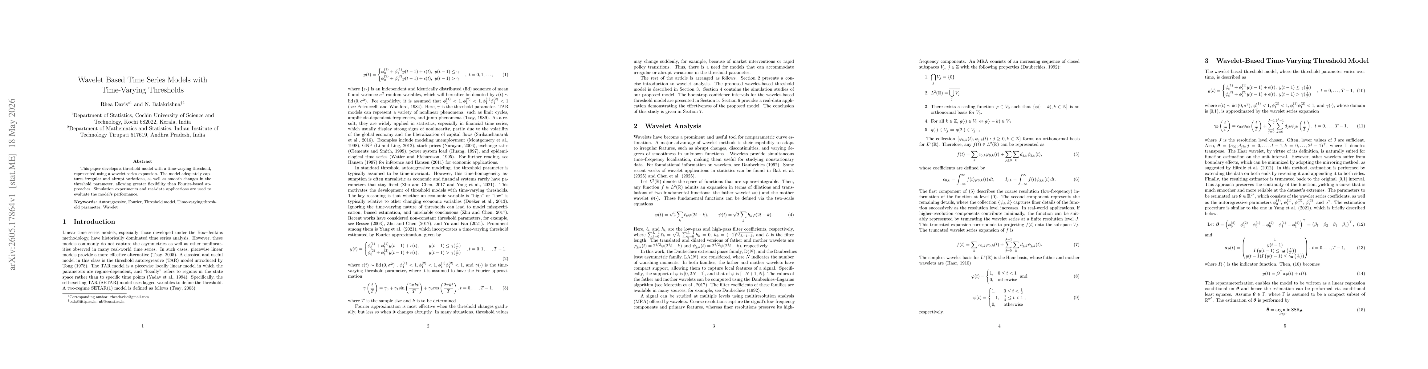 Thumbnail for Wavelet Based Time Series Models with Time-Varying Thresholds