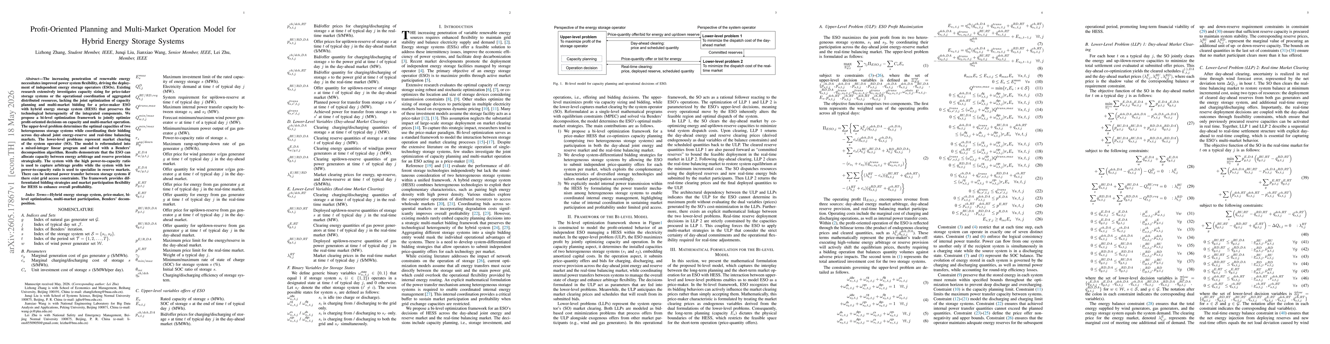 Thumbnail for Profit-Oriented Planning and Multi-Market Operation Model for Hybrid Energy Storage Systems