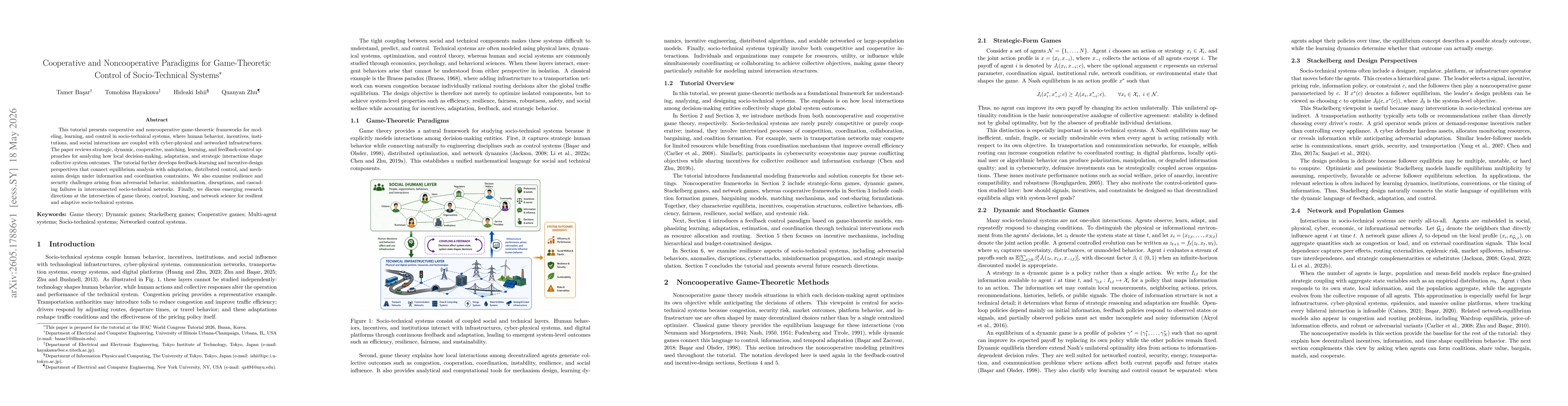 Thumbnail for Cooperative and Noncooperative Paradigms for Game-Theoretic Control of Socio-Technical Systems