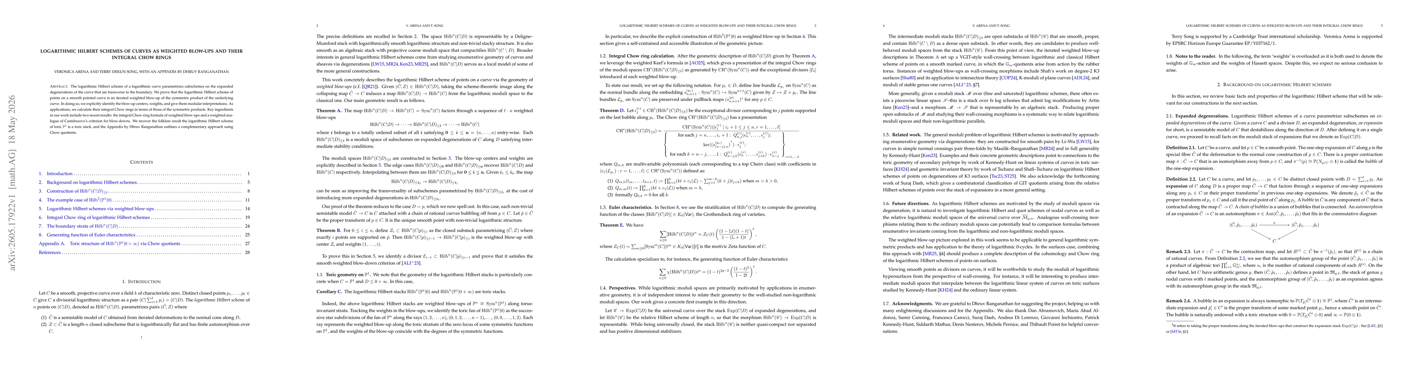 Thumbnail for Logarithmic Hilbert schemes of curves as weighted blow-ups and their integral Chow rings