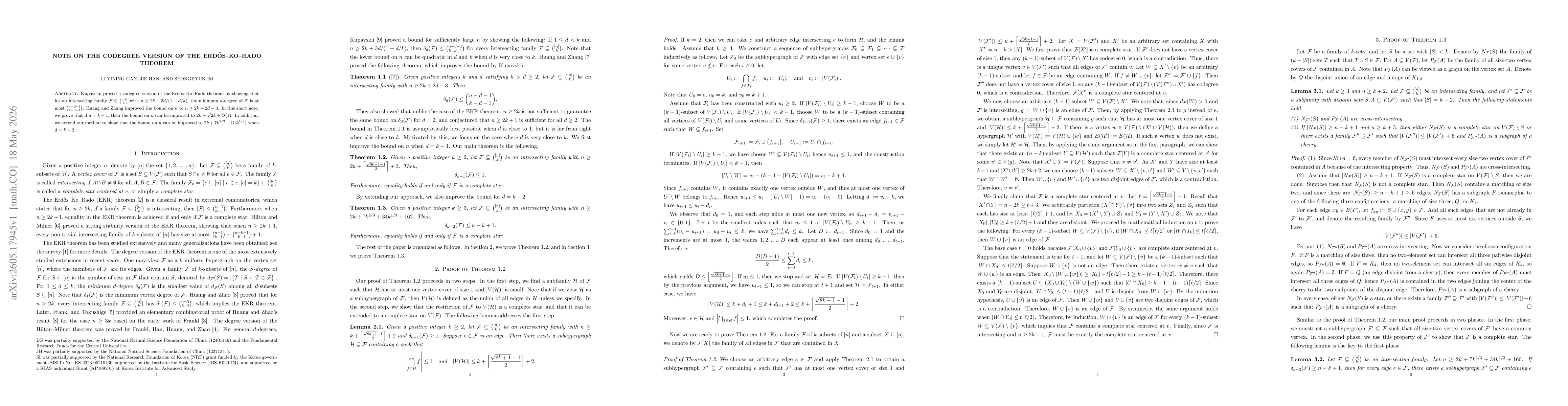 Thumbnail for Note on the codegree version of the Erdős--Ko--Rado theorem