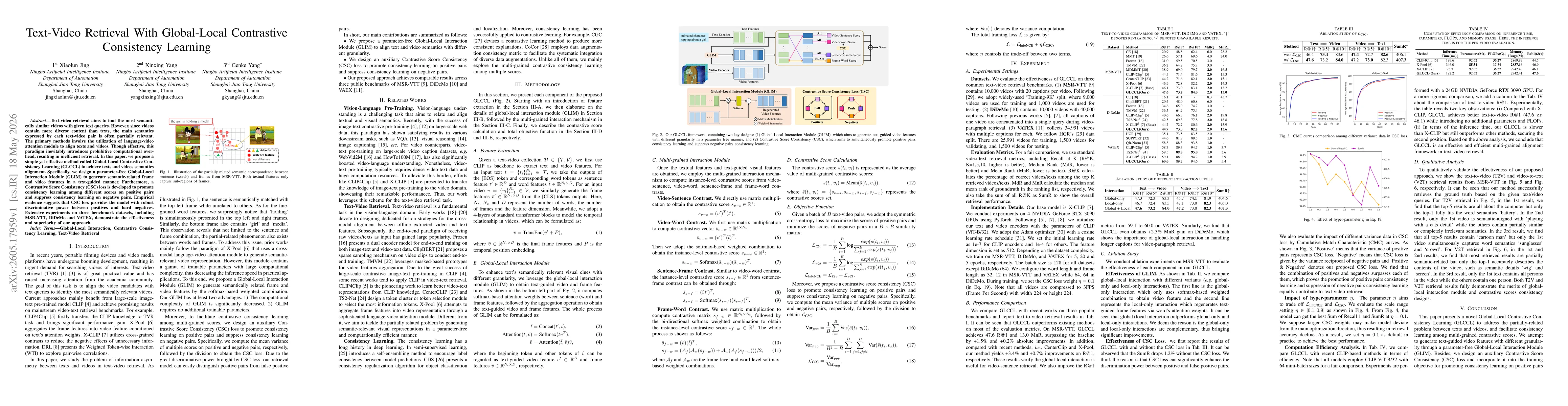 Thumbnail for Text-Video Retrieval With Global-Local Contrastive Consistency Learning