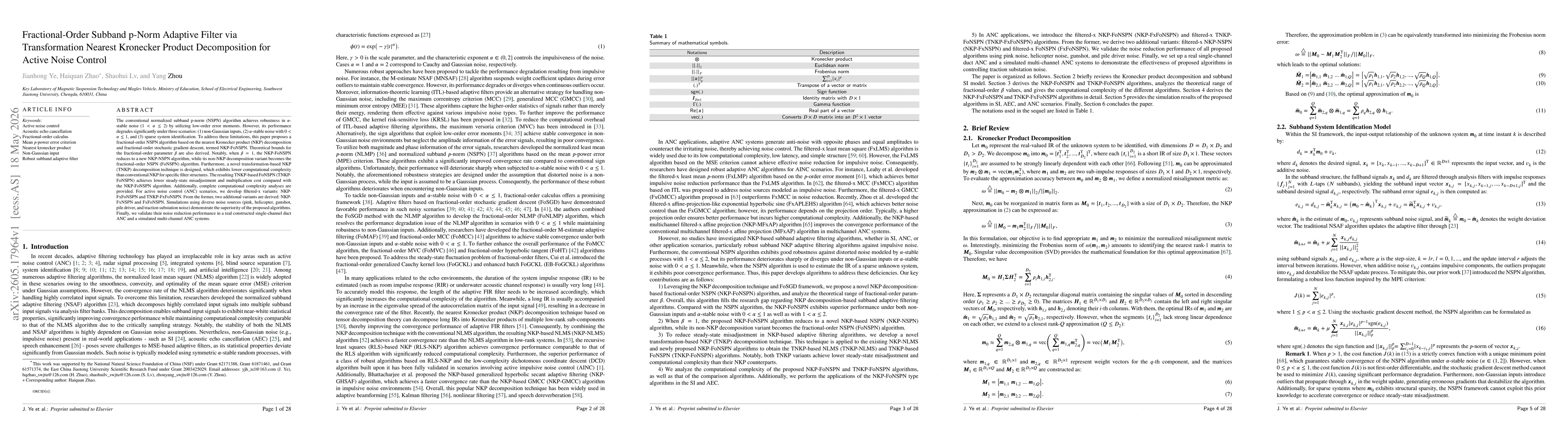 Thumbnail for Fractional-Order Subband p-Norm Adaptive Filter via Transformation Nearest Kronecker Product Decomposition for Active Noise Control