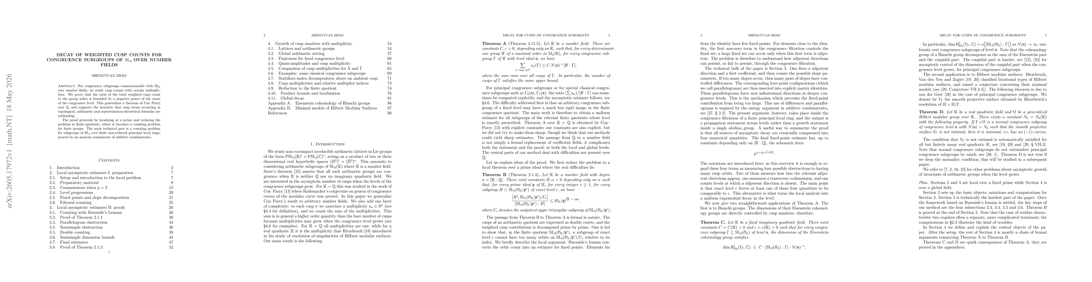 Thumbnail for Decay of weighted cusp counts for congruence subgroups of $SL_2$ over number fields