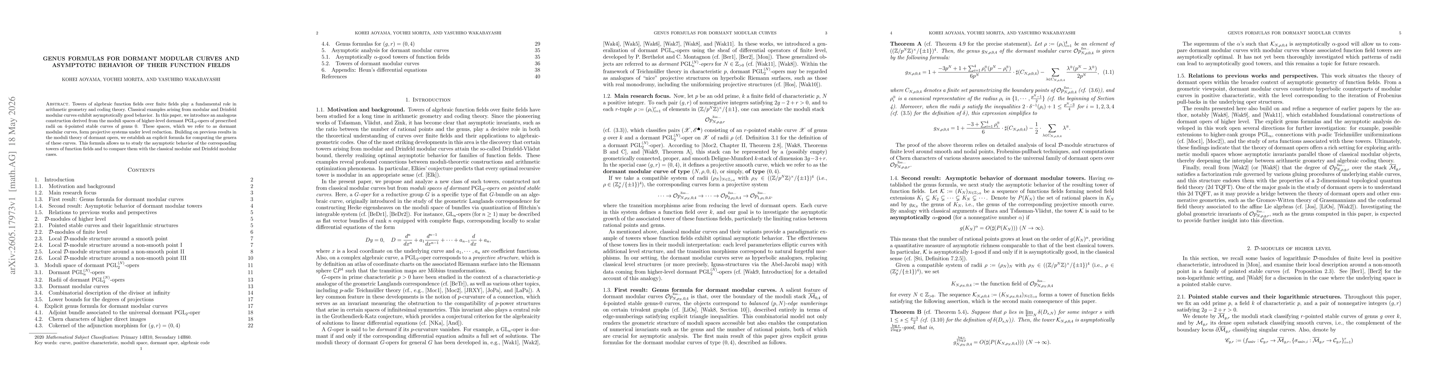 Thumbnail for Genus formulas for dormant modular curves and asymptotic behavior of their function fields