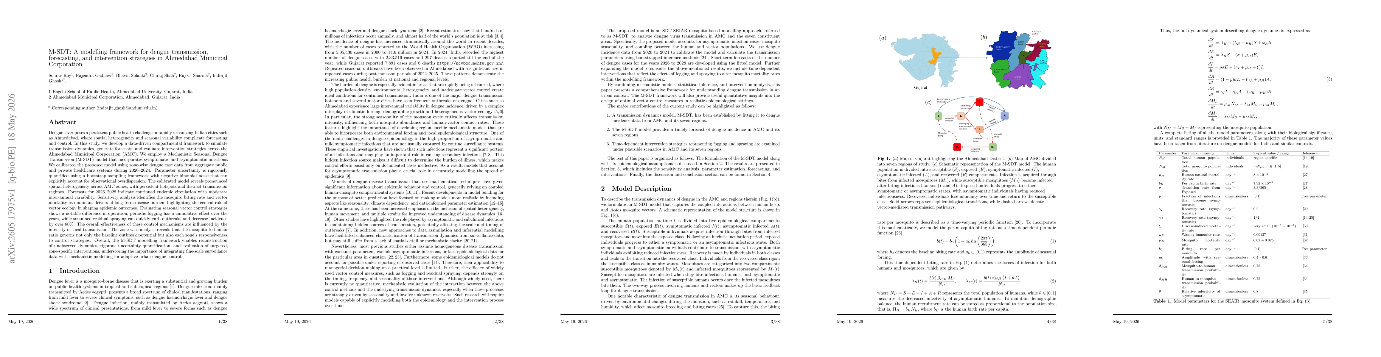 Thumbnail for M-SDT: A modelling framework for dengue transmission, forecasting, and intervention strategies in Ahmedabad Municipal Corporation