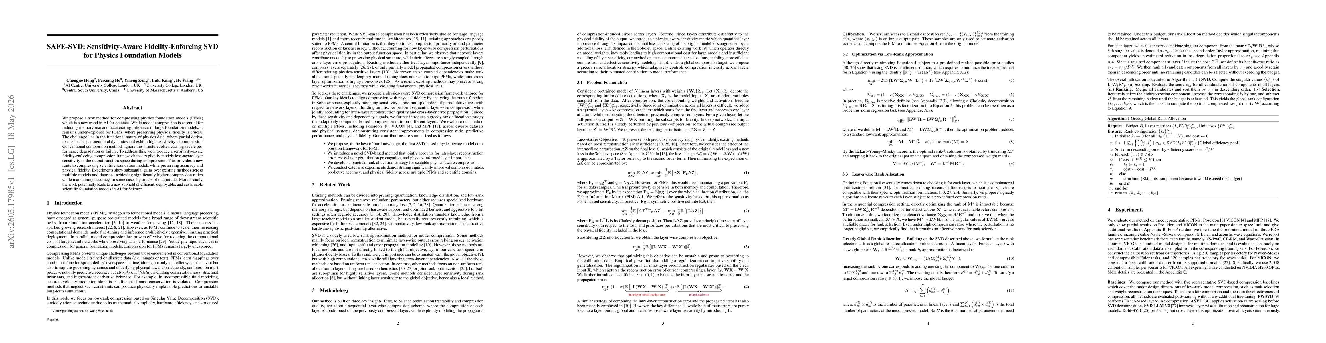Thumbnail for SAFE-SVD: Sensitivity-Aware Fidelity-Enforcing SVD for Physics Foundation Models