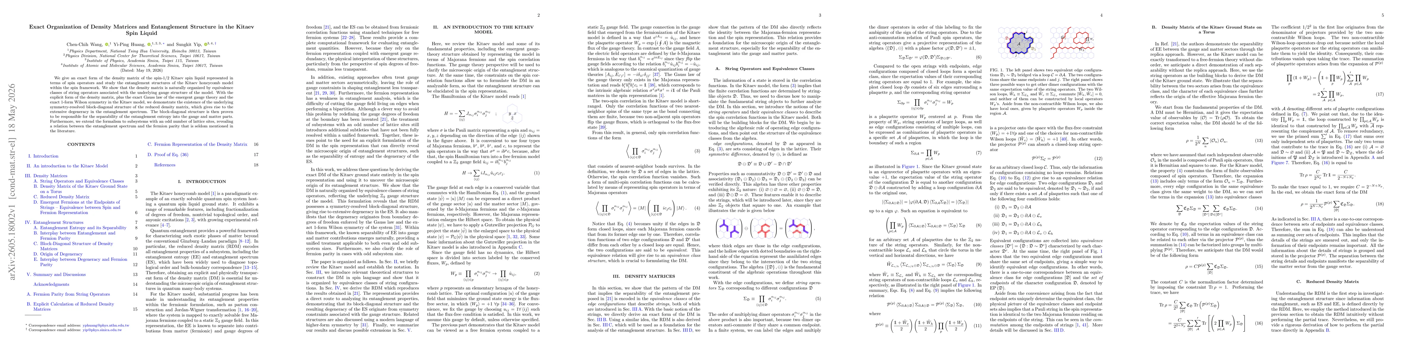Thumbnail for Exact Organization of Density Matrices and Entanglement Structure in the Kitaev Spin Liquid