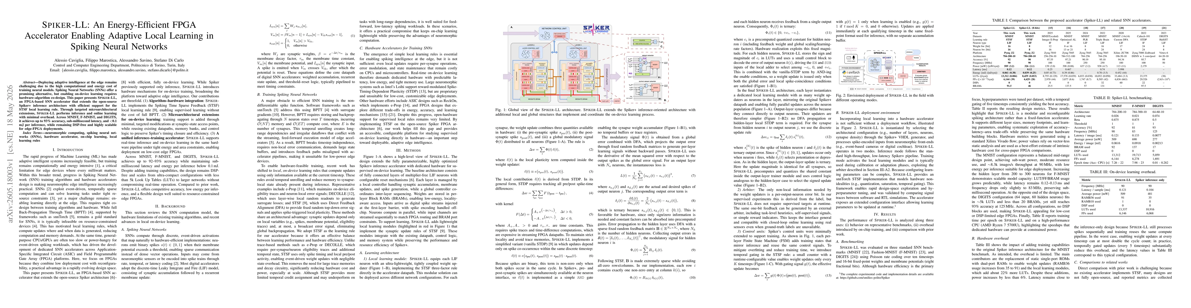 Thumbnail for Spiker-LL: An Energy-Efficient FPGA Accelerator Enabling Adaptive Local Learning in Spiking Neural Networks