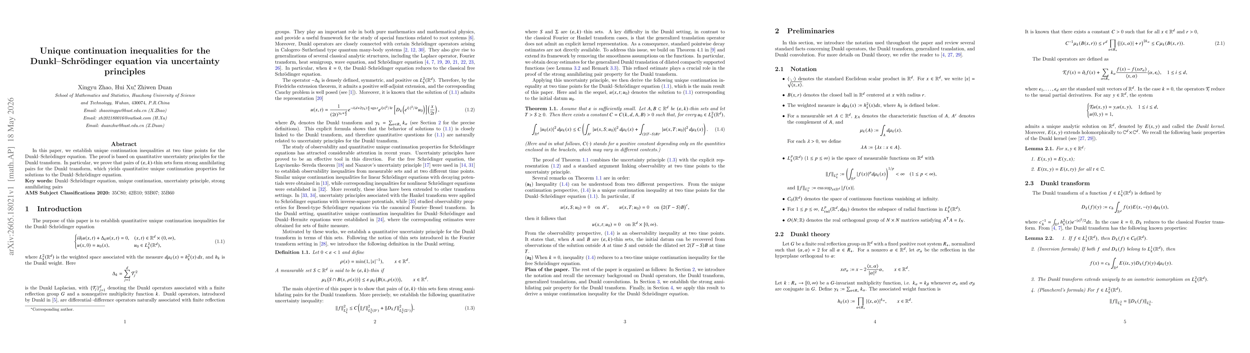 Thumbnail for Unique continuation inequalities for the Dunkl-Schrödinger equation via uncertainty principles