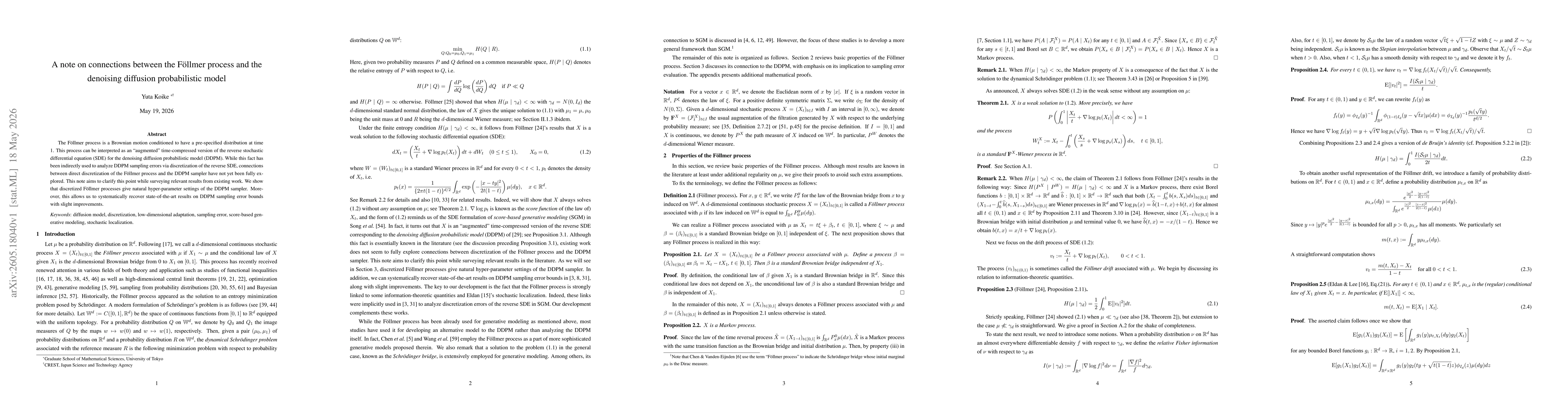 Thumbnail for A note on connections between the Föllmer process and the denoising diffusion probabilistic model