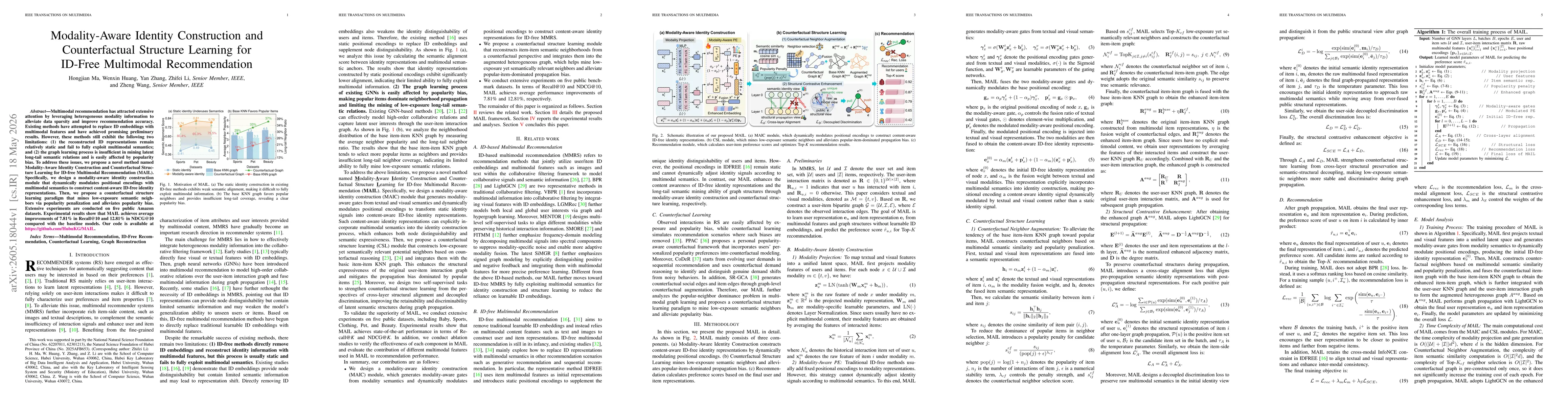 Thumbnail for Modality-Aware Identity Construction and Counterfactual Structure Learning for ID-Free Multimodal Recommendation