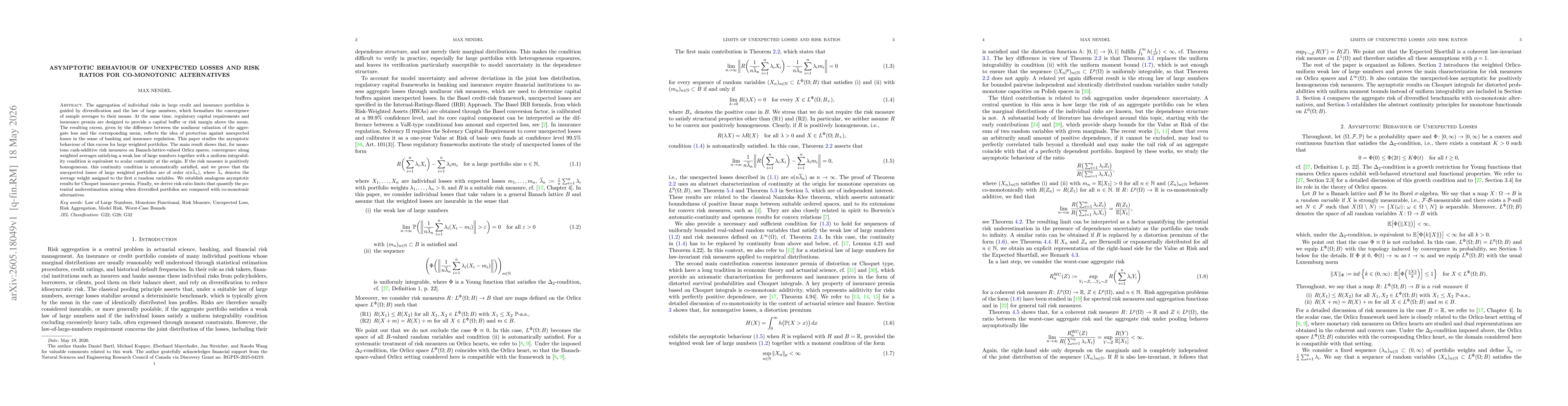 Thumbnail for Asymptotic Behaviour of Unexpected Losses and Risk Ratios for Co-Monotonic Alternatives