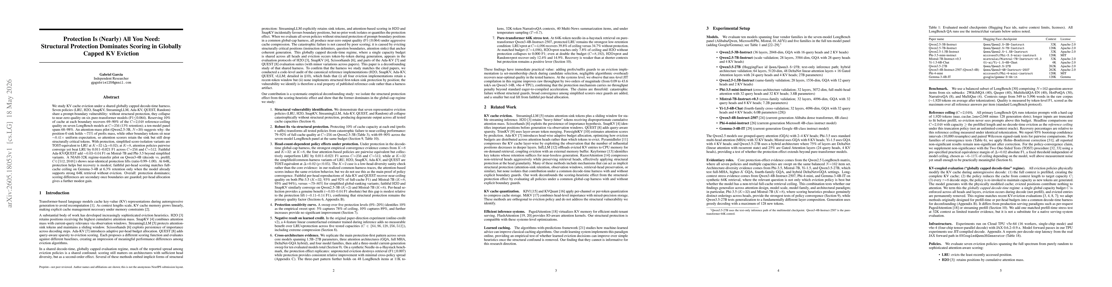 Thumbnail for Protection Is (Nearly) All You Need: Structural Protection Dominates Scoring in Globally Capped KV Eviction