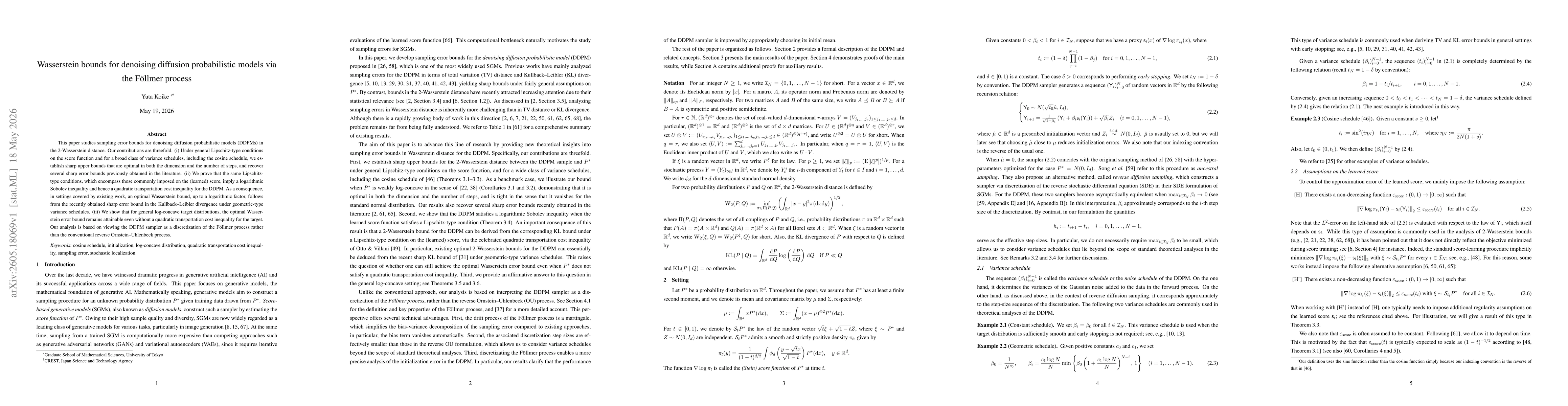 Thumbnail for Wasserstein bounds for denoising diffusion probabilistic models via the Föllmer process