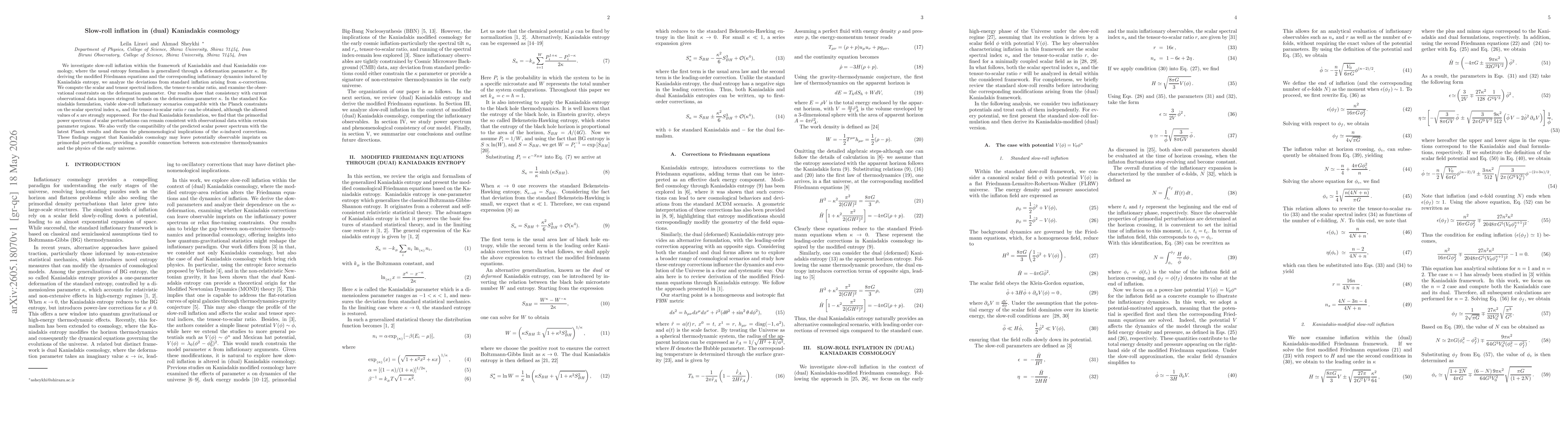 Thumbnail for Slow-roll inflation in (dual) Kaniadakis cosmology