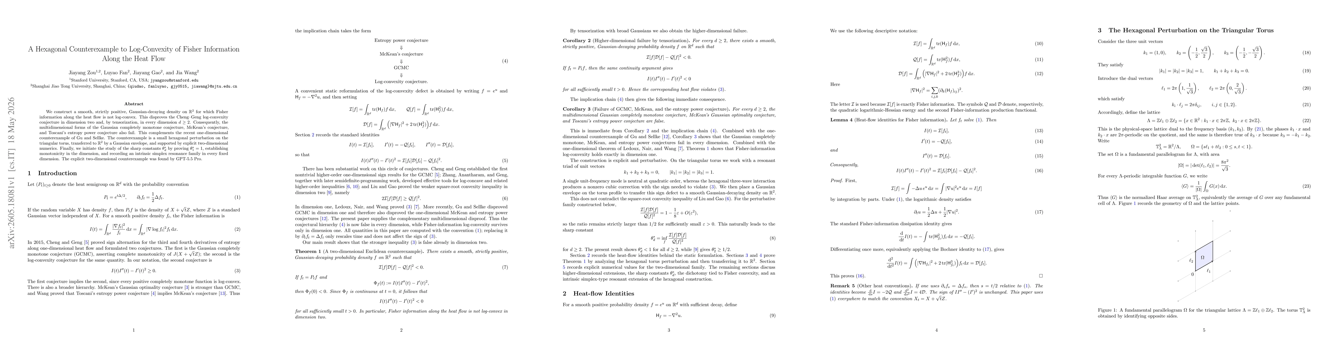 Thumbnail for A Hexagonal Counterexample to Log-Convexity of Fisher Information Along the Heat Flow