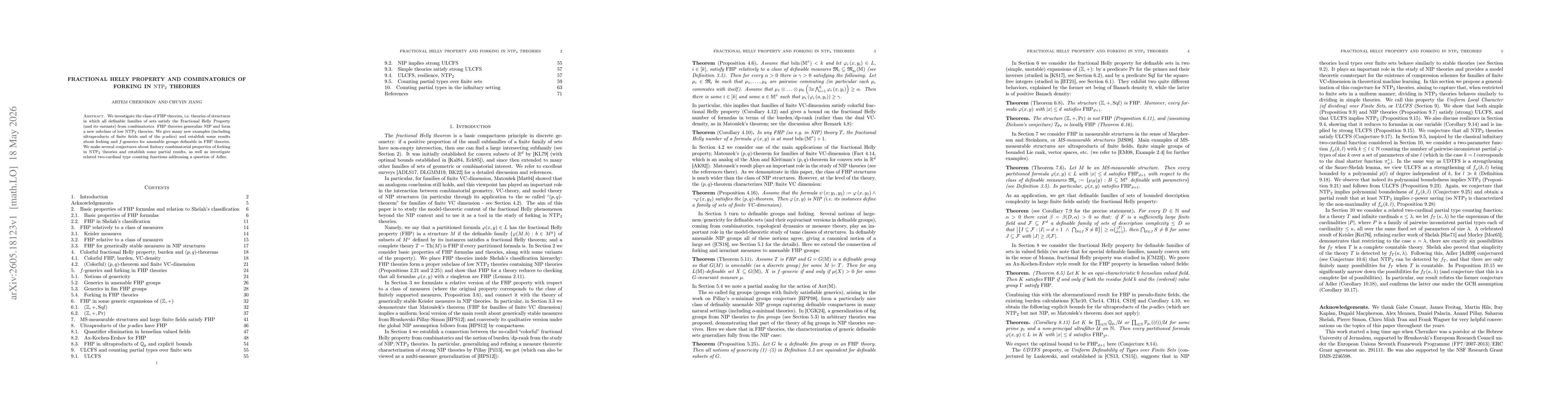 Thumbnail for Fractional Helly property and combinatorics of forking in NTP$_2$ theories