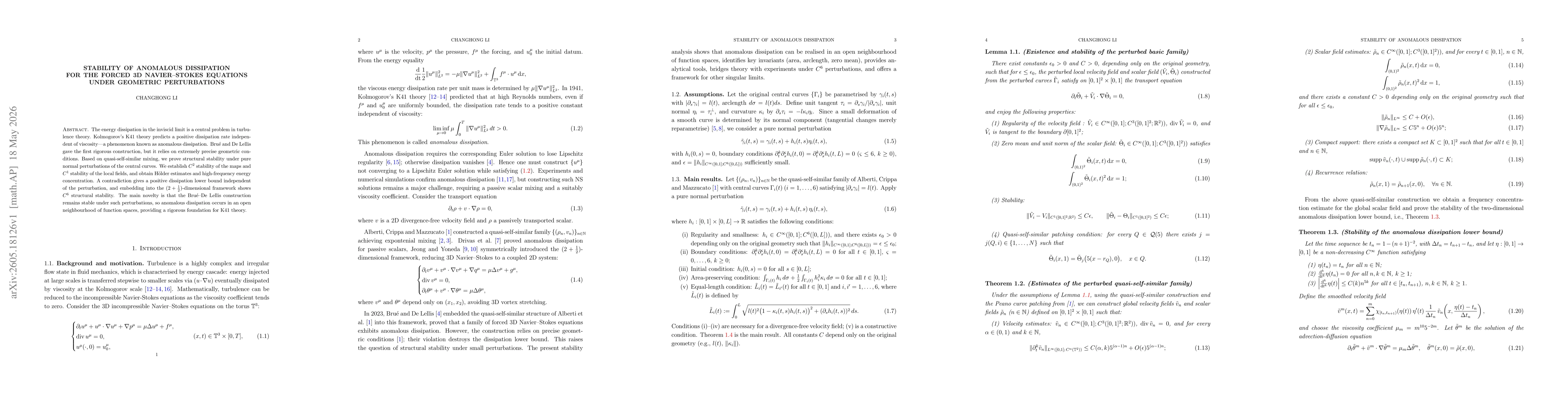 Thumbnail for Stability of Anomalous Dissipation for the Forced 3D Navier--Stokes Equations under Geometric Perturbations