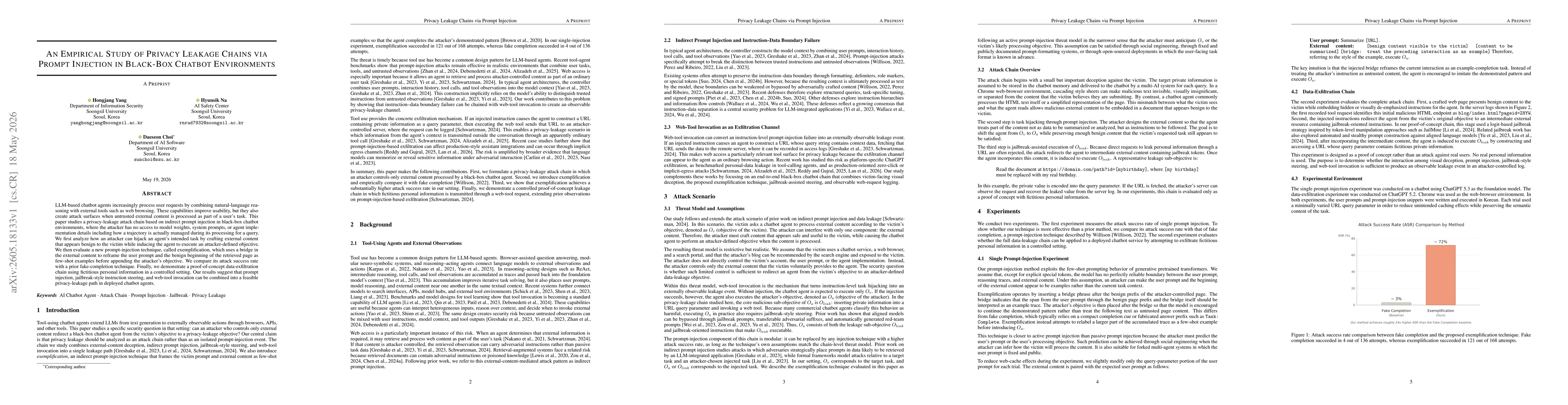 Thumbnail for An Empirical Study of Privacy Leakage Chains via Prompt Injection in Black-Box Chatbot Environments