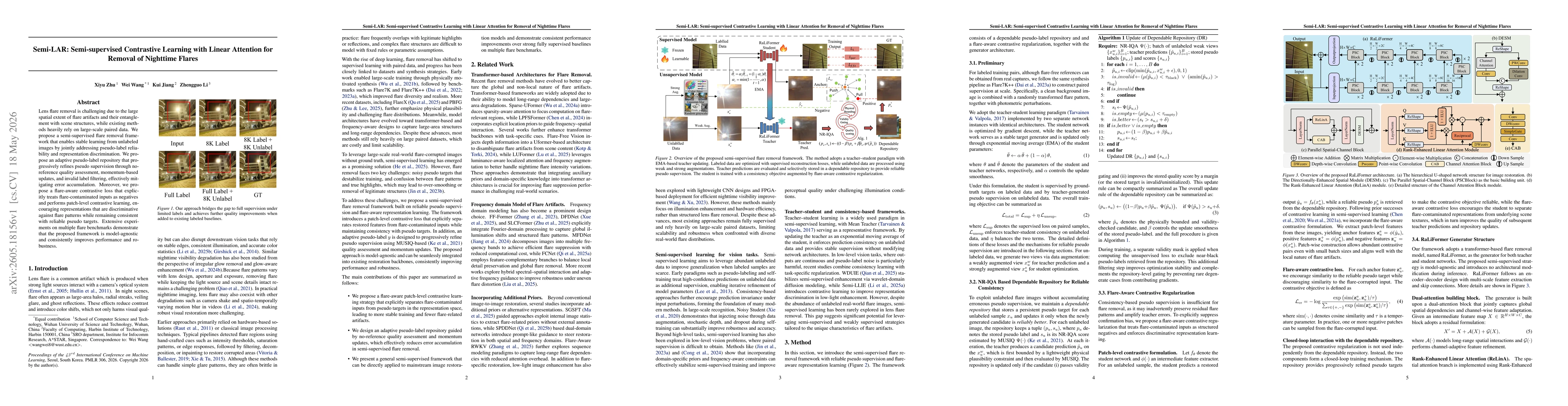 Thumbnail for Semi-LAR: Semi-supervised Contrastive Learning with Linear Attention for Removal of Nighttime Flares