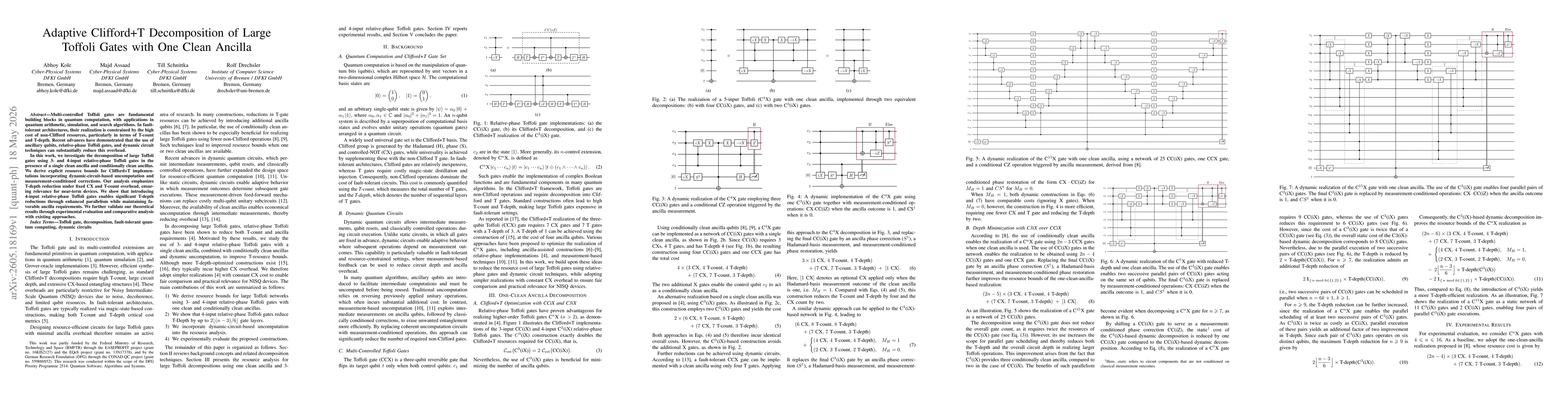 Thumbnail for Adaptive Clifford+T Decomposition of Large Toffoli Gates with One Clean Ancilla