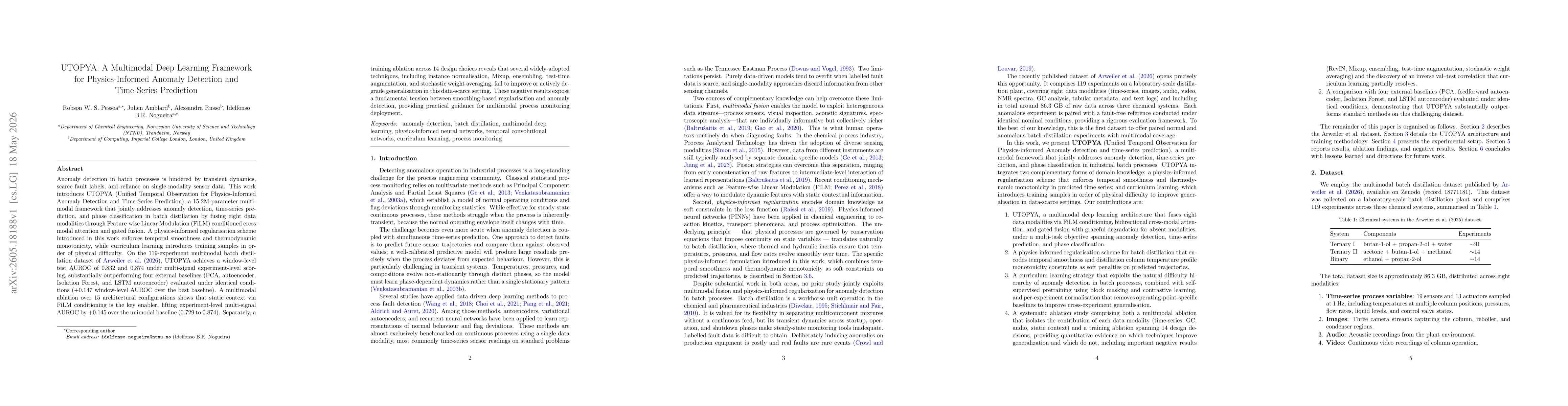 Thumbnail for UTOPYA: A Multimodal Deep Learning Framework for Physics-Informed Anomaly Detection and Time-Series Prediction