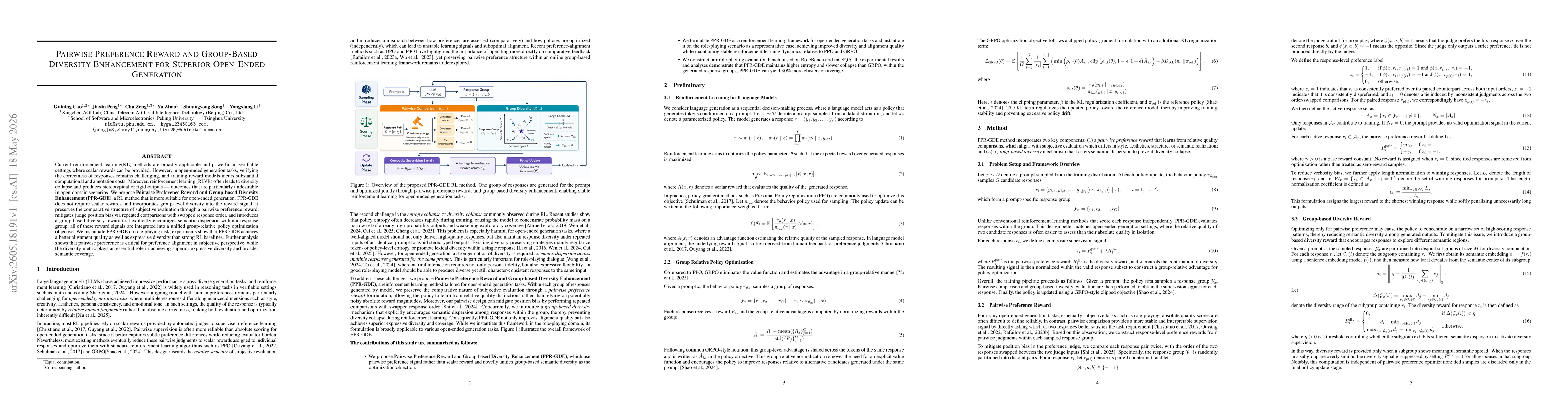 Thumbnail for Pairwise Preference Reward and Group-Based Diversity Enhancement for Superior Open-Ended Generation