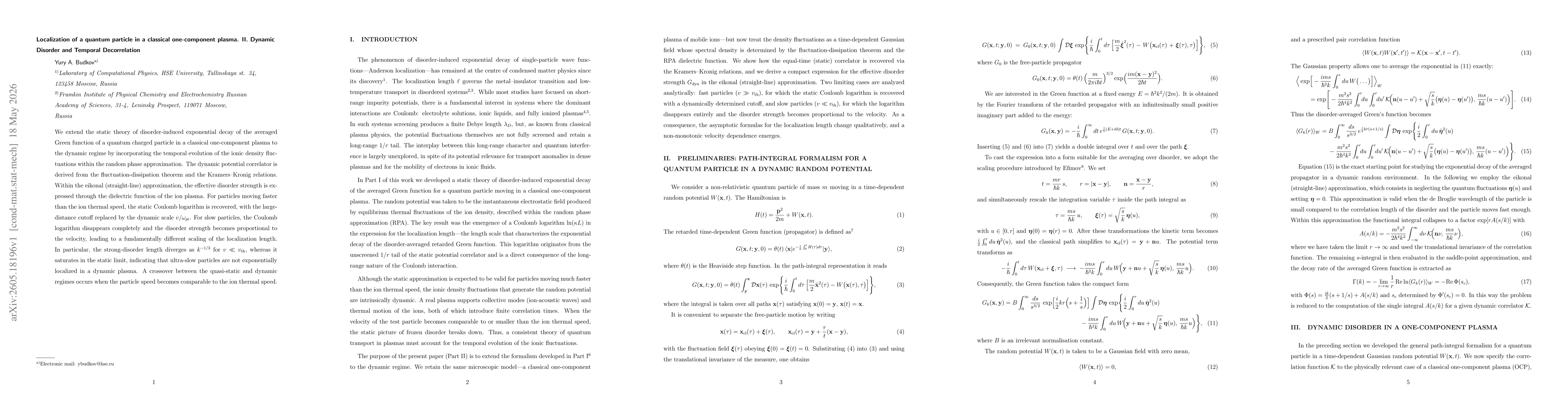 Thumbnail for Localization of a quantum particle in a classical one-component plasma. II. Dynamic Disorder and Temporal Decorrelation