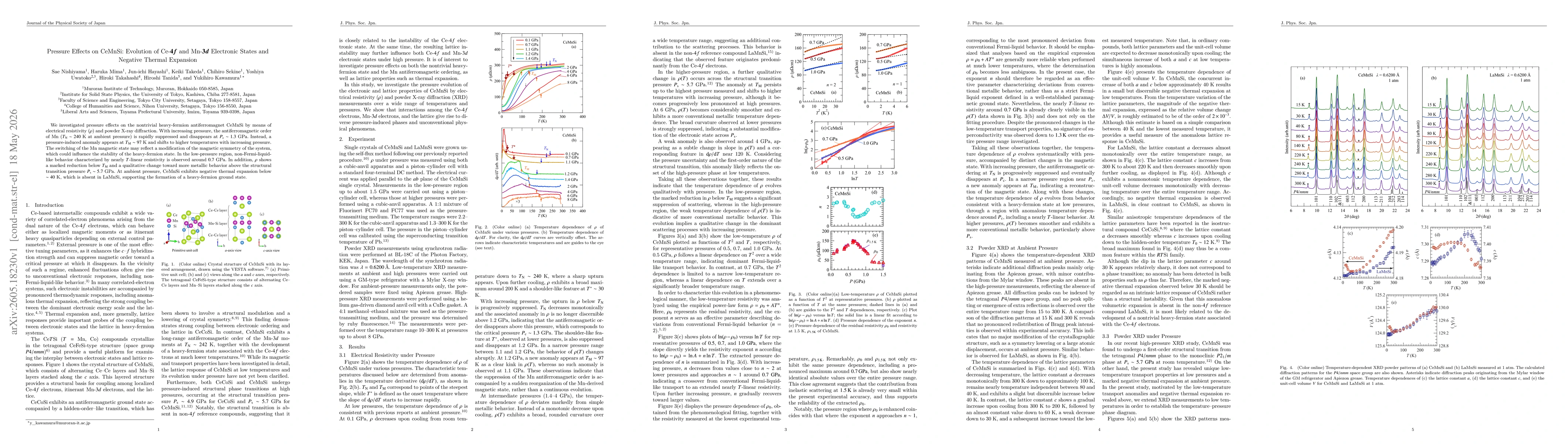 Thumbnail for Pressure Effects on CeMnSi: Evolution of Ce 4f and Mn 3d Electronic States and Negative Thermal Expansion