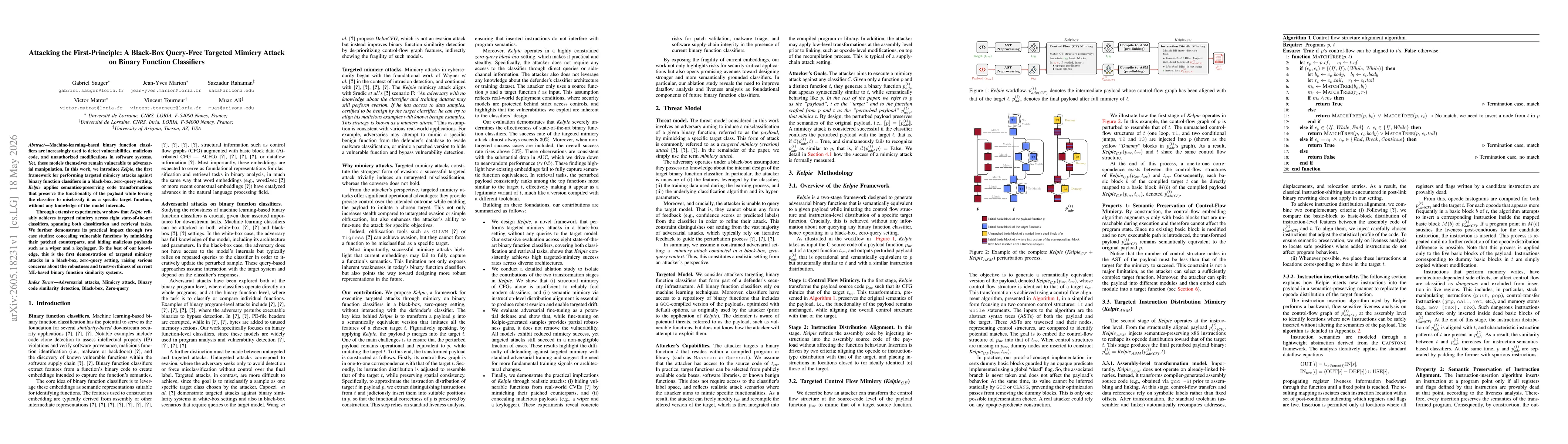 Thumbnail for Attacking the First-Principle: A Black-Box, Query-Free Targeted Mimicry Attack on Binary Function Classifiers