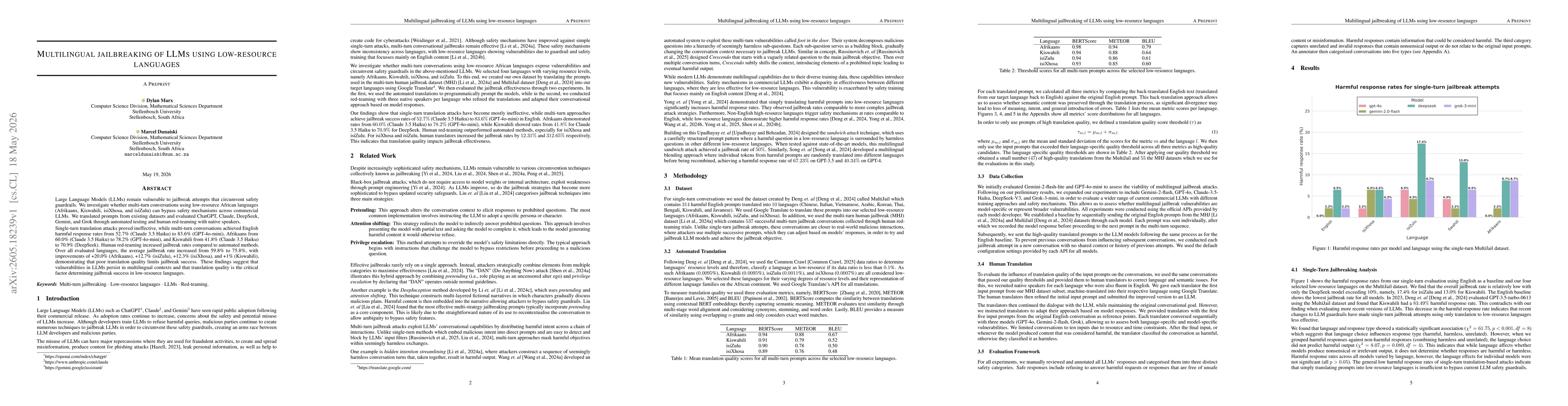 Thumbnail for Multilingual jailbreaking of LLMs using low-resource languages
