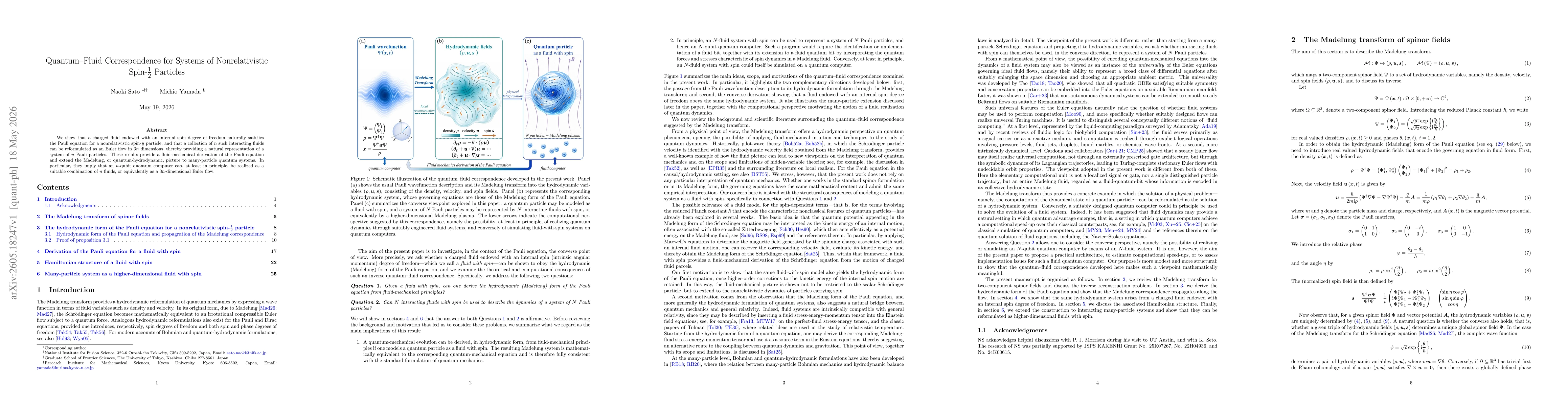 Thumbnail for Quantum--Fluid Correspondence for Systems of Nonrelativistic Spin-$\frac{1}{2}$ Particles