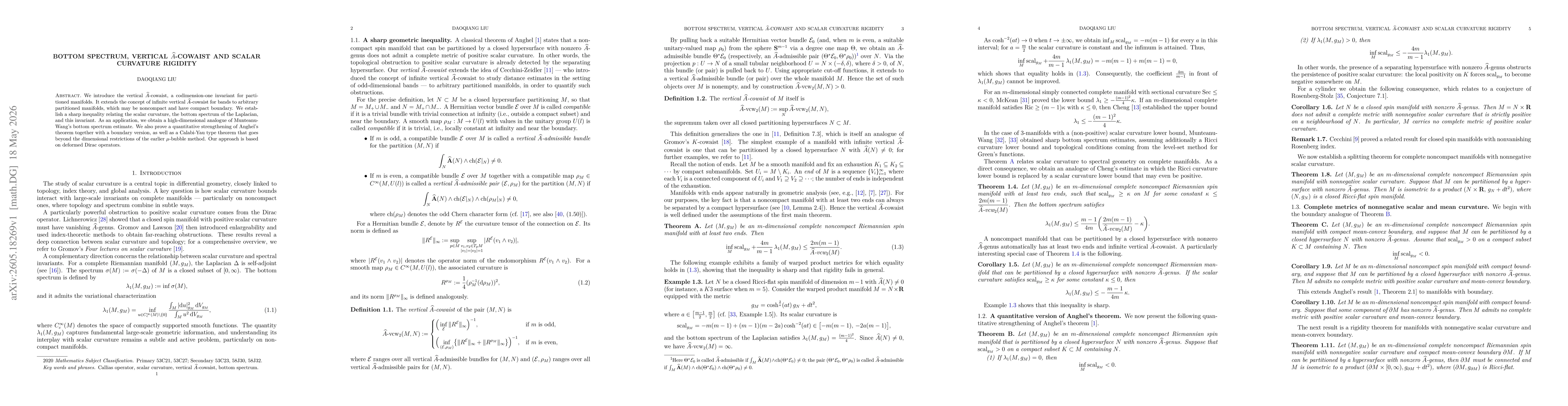 Thumbnail for Bottom spectrum, vertical $\widehat{A}$-cowaist and scalar curvature rigidity
