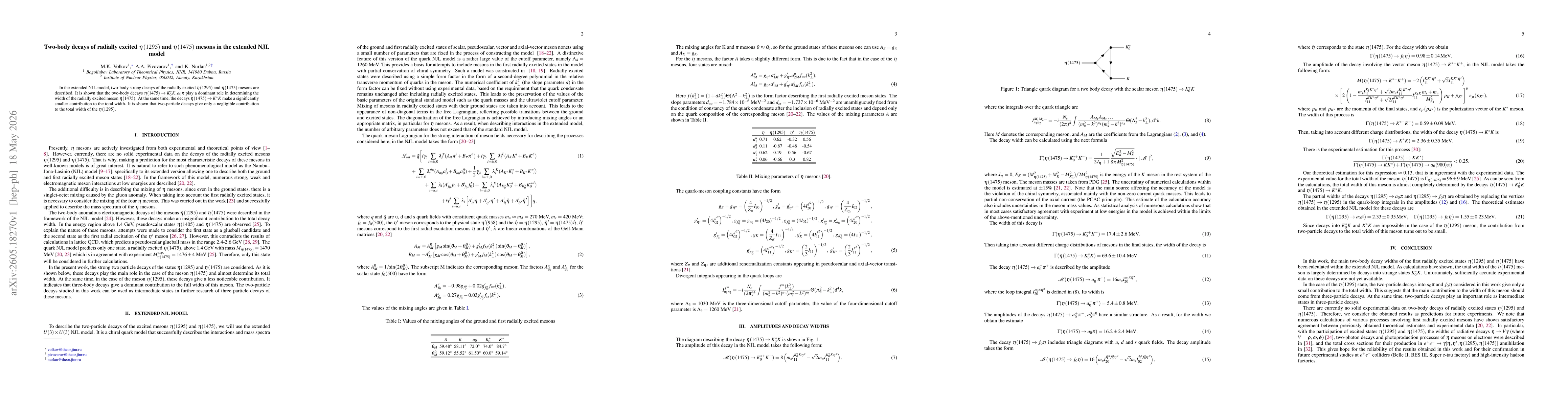 Thumbnail for Two-body decays of radially excited $η(1295)$ and $η(1475)$ mesons in the extended NJL model