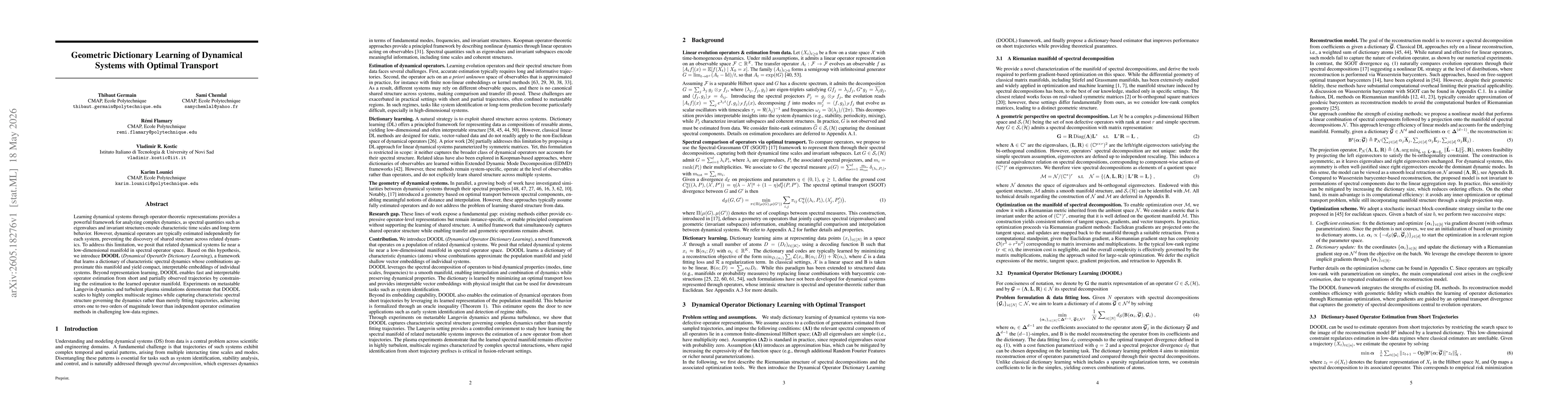 Thumbnail for Geometric Dictionary Learning of Dynamical Systems with Optimal Transport