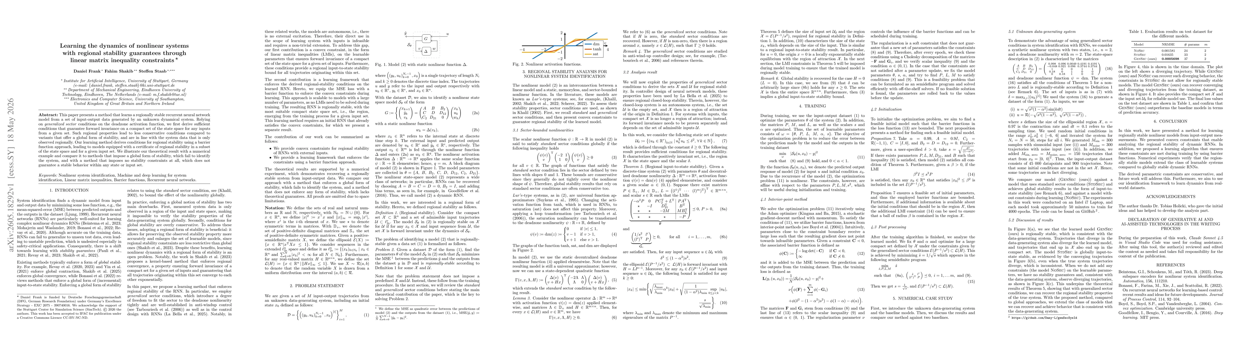 Thumbnail for Learning the dynamics of nonlinear systems with regional stability guarantees through linear matrix inequality constraints
