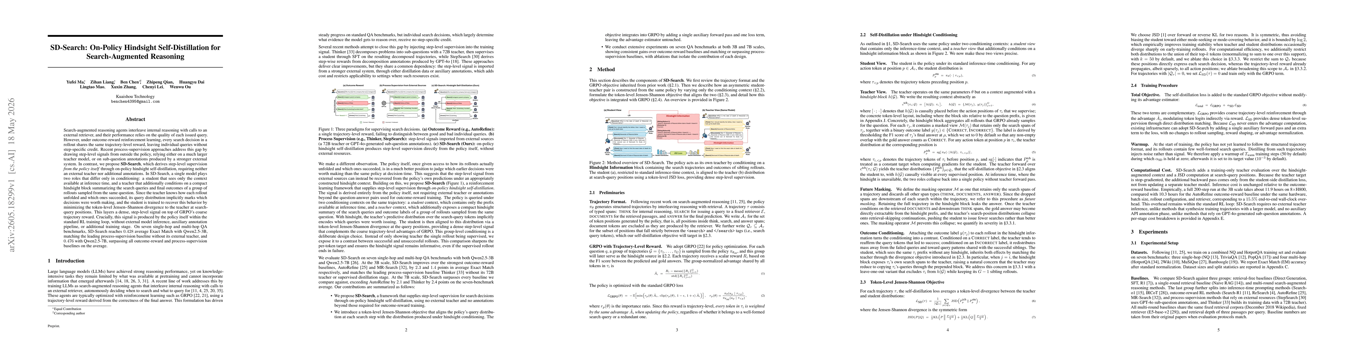 Thumbnail for SD-Search: On-Policy Hindsight Self-Distillation for Search-Augmented Reasoning