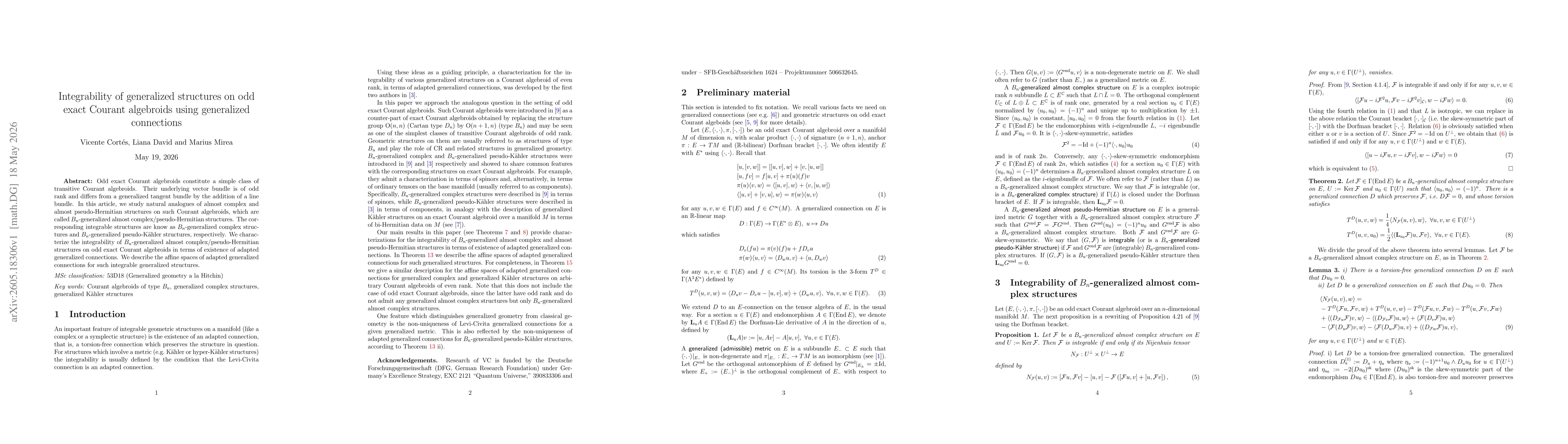 Thumbnail for Integrability of generalized structures on odd exact Courant algebroids using generalized connections