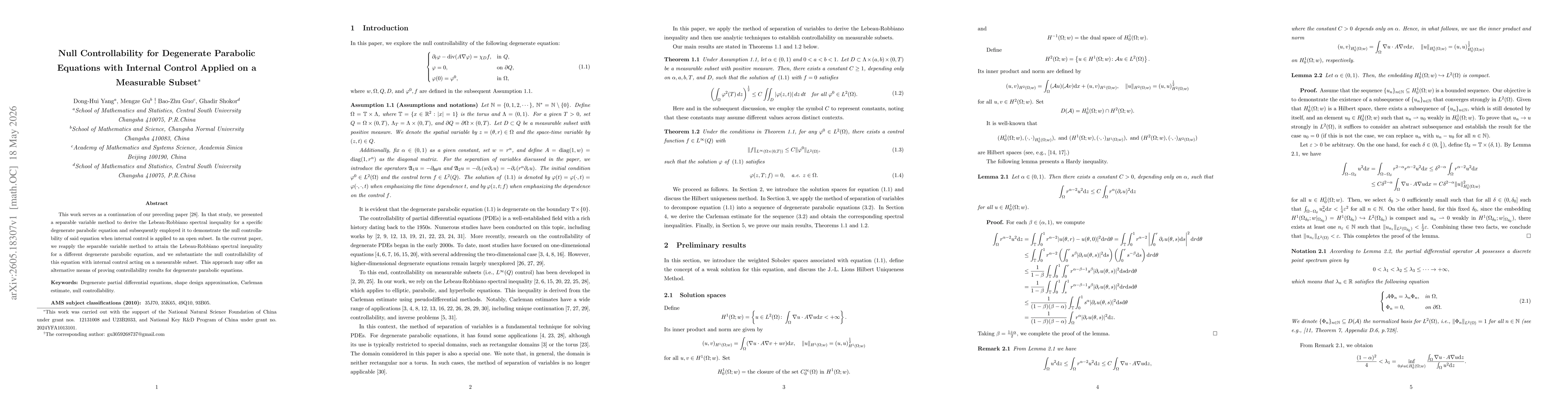 Thumbnail for Null Controllability for Degenerate Parabolic Equations with Internal Control Applied on a Measurable Subset