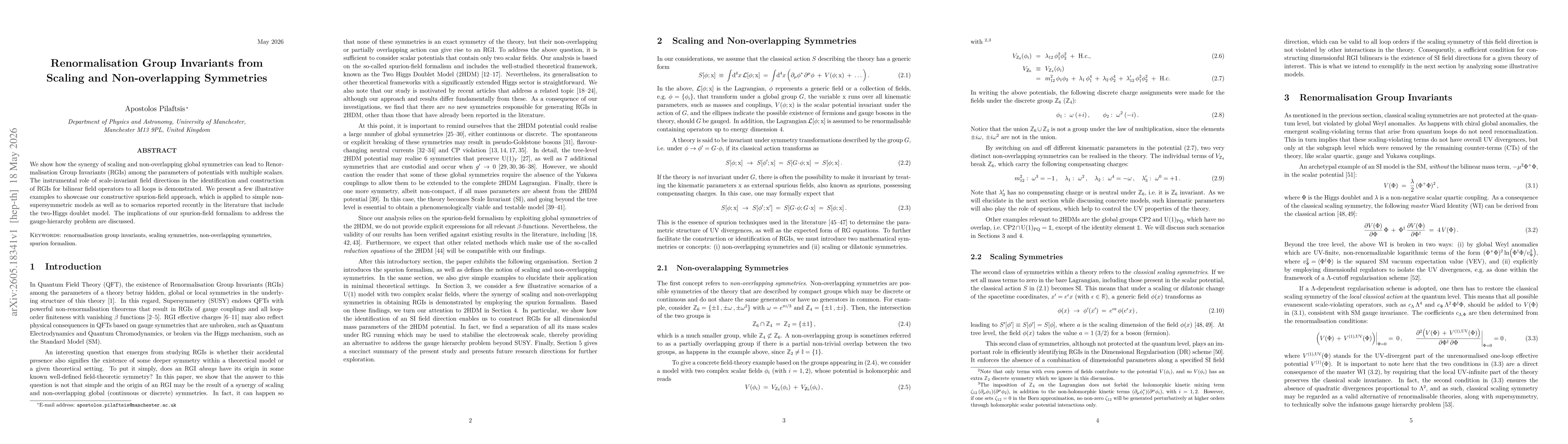 Thumbnail for Renormalisation Group Invariants from Scaling and Non-overlapping Symmetries